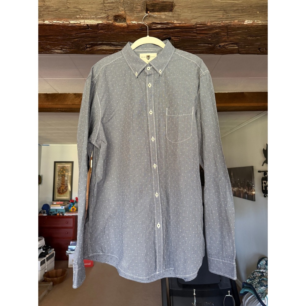 Black Brown 1826 Mens XL Navy Blue White Micro Check Button Down Long Sleeve